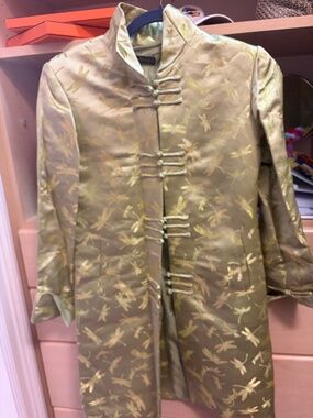 Asian Image Silk Brocade W/Dragonflies Jacket Mandarin Style Small